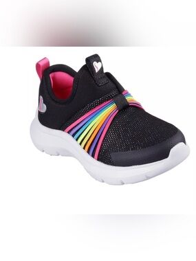 Skechers Black Slip-On Kids Sneakers with Rainbow Straps, Toddler size 8